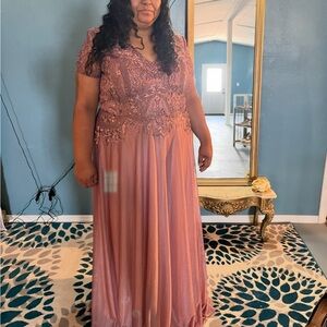 Elegant Lavender Lace Evening Gown